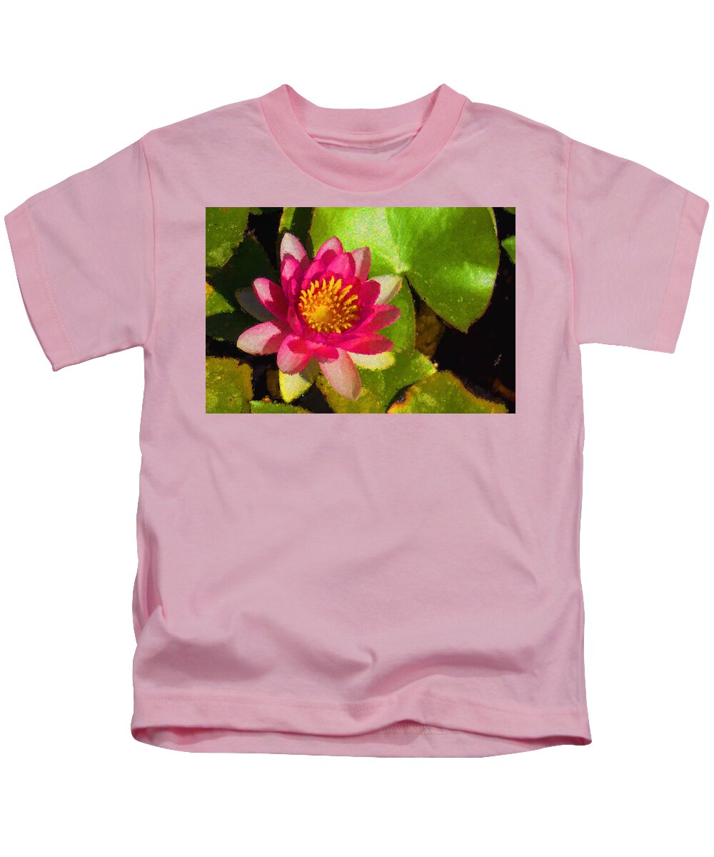 Waterlilly Kids T-Shirt featuring the digital art Waterlily Impression in Fuchsia and Pink by Georgia Mizuleva