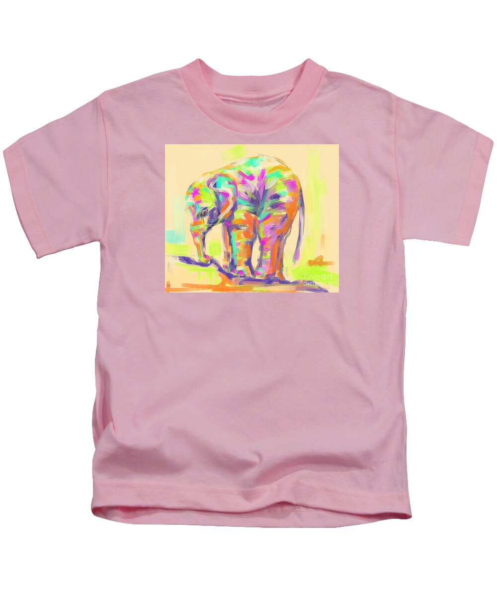 Elephant Kids T-Shirt featuring the painting Wildlife baby elephant by Go Van Kampen