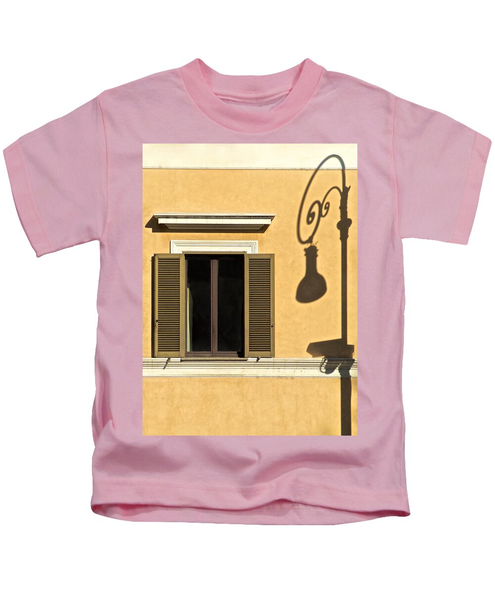 Light Post Kids T-Shirt featuring the photograph Wrought Iron Street Lamp Shadow of Ancient Rome by David Letts