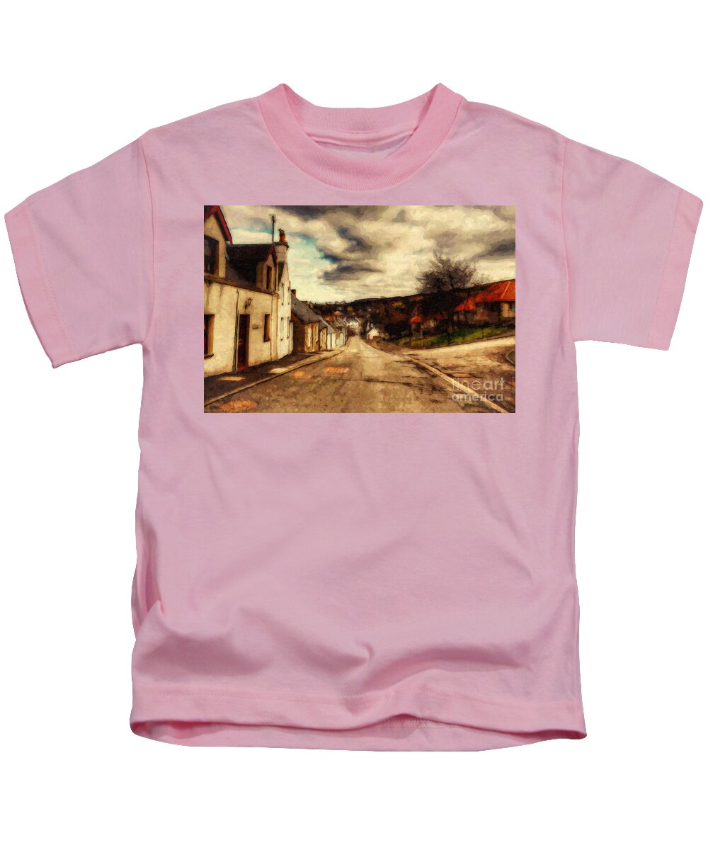 England Kids T-Shirt featuring the digital art A Cotswold Village by Lianne Schneider