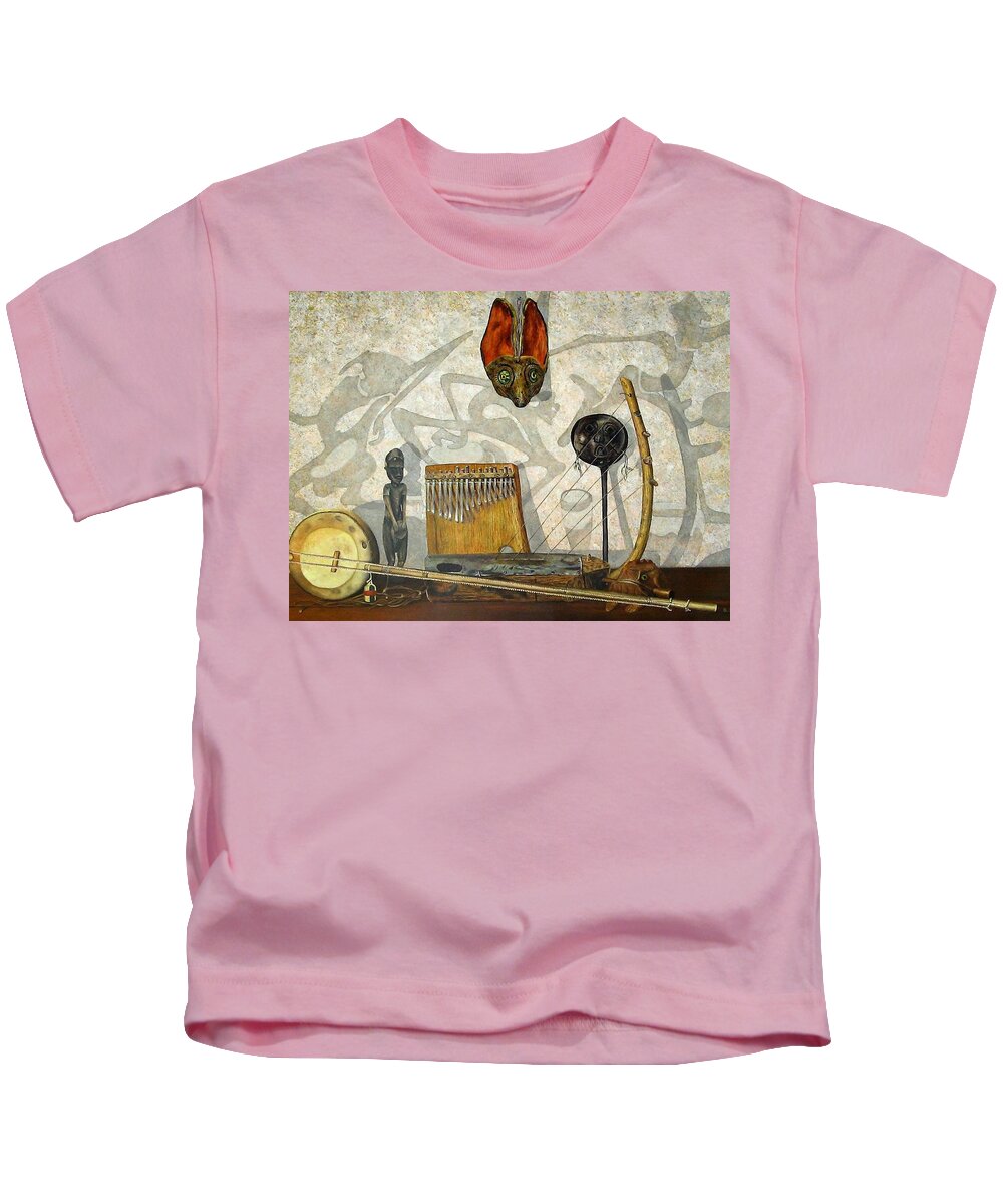 Musical Instruments Kids T-Shirt featuring the painting African Musical Instruments by Ben Saturen