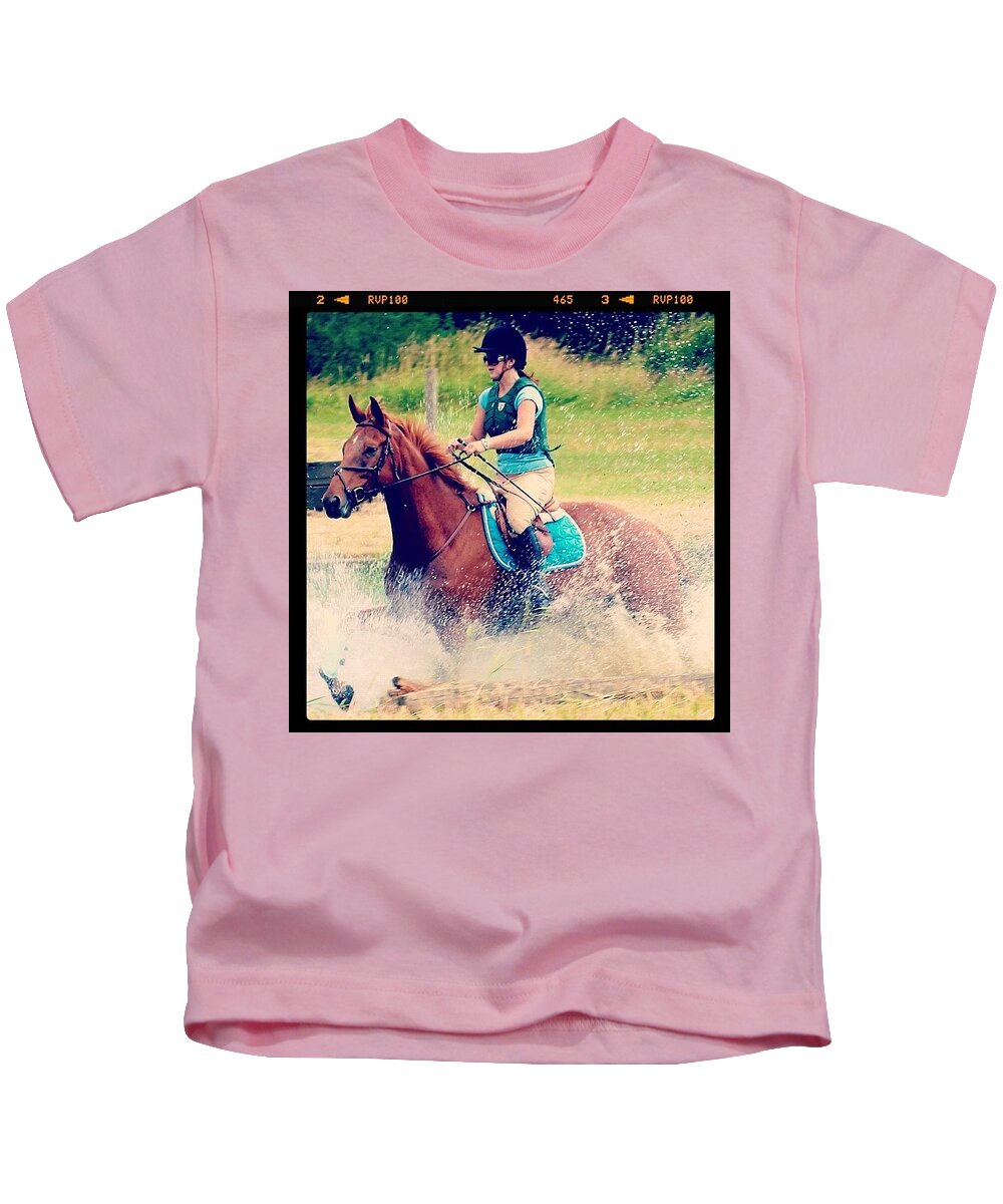 Horses Kids T-Shirt featuring the photograph Andy And Chrissy, Schooling Lincoln by Anna Porter