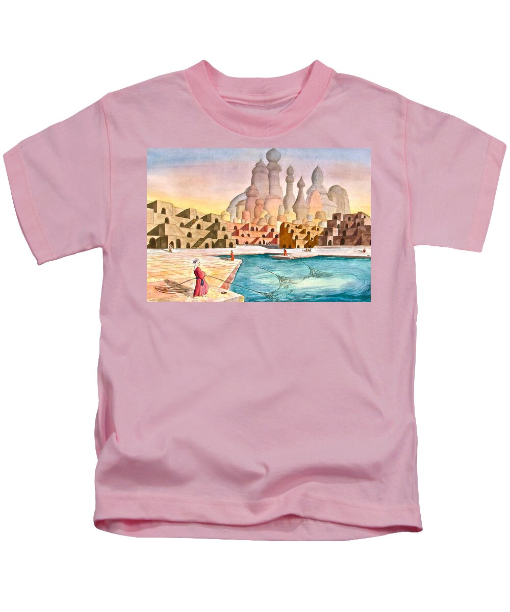 Atlantis Kids T-Shirt featuring the painting Atlantis Retrospect by Frank SantAgata