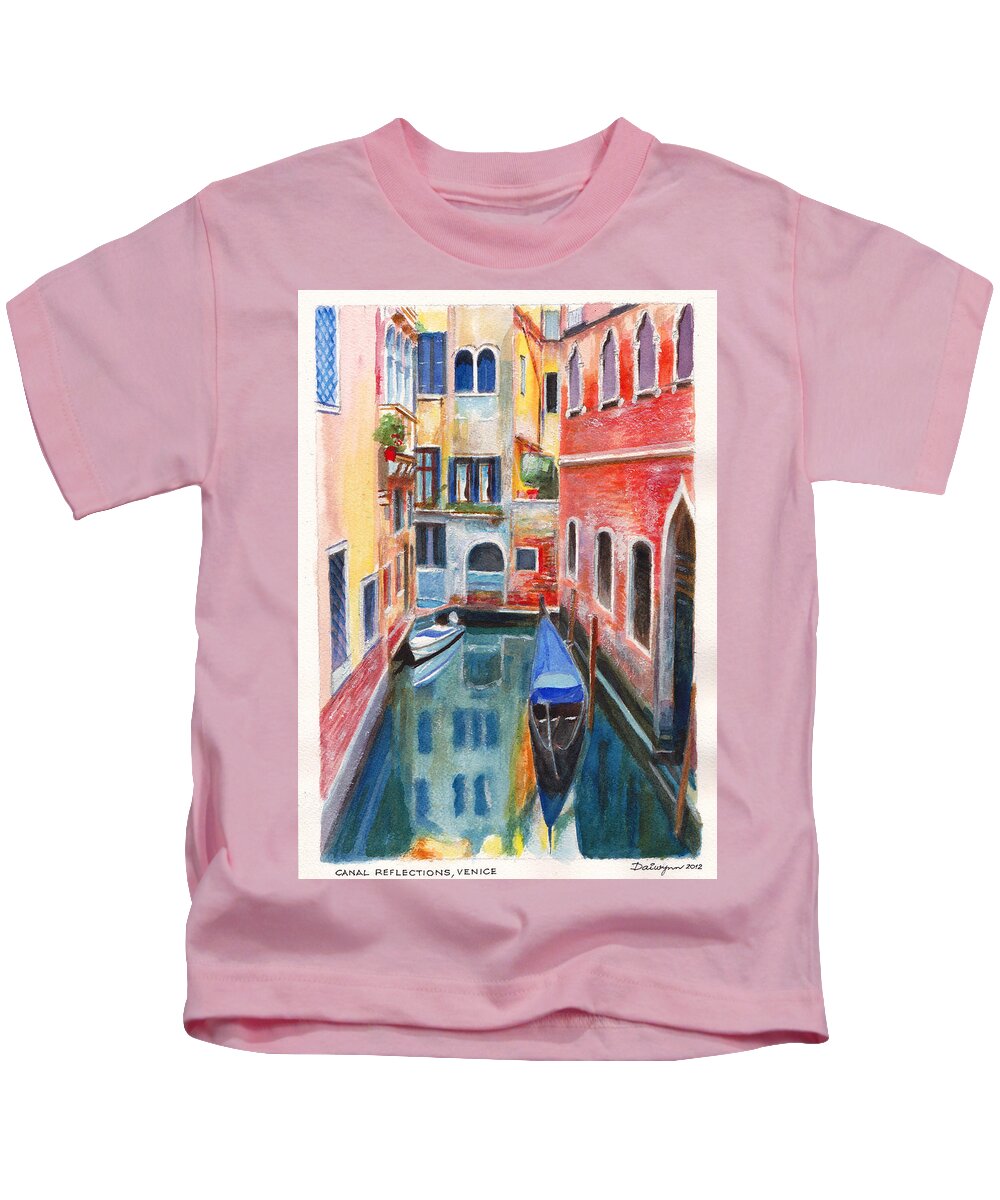 Venice Kids T-Shirt featuring the painting Canal Reflections in Venice Italy by Dai Wynn