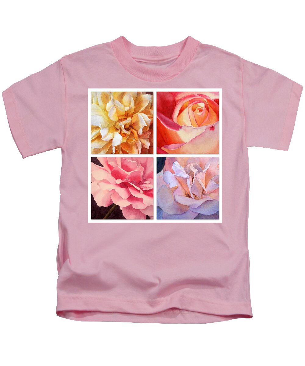 Jan Lawnikanis Kids T-Shirt featuring the painting Heart of a Rose Collage by Jan Lawnikanis