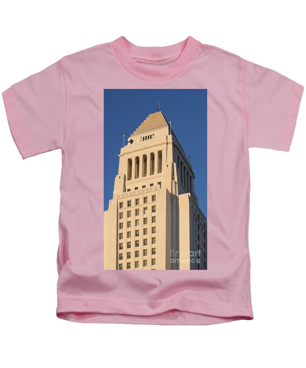 Landmark Kids T-Shirt featuring the photograph Los Angeles City Hall by Henrik Lehnerer