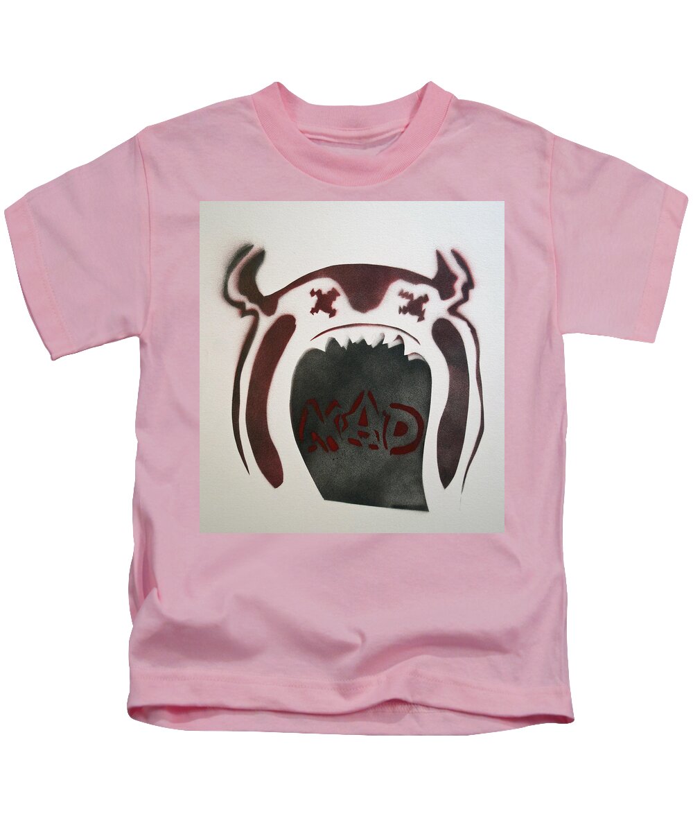 Tillie Of Asbury Park Kids T-Shirt featuring the painting Mad O Rama Dark Red by Patricia Arroyo