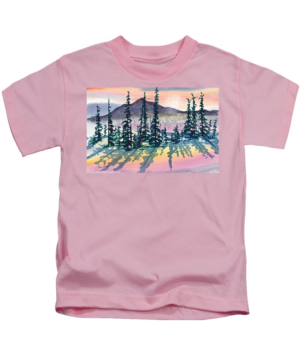 Mountains Kids T-Shirt featuring the painting Mountain Sunrise by Frank SantAgata