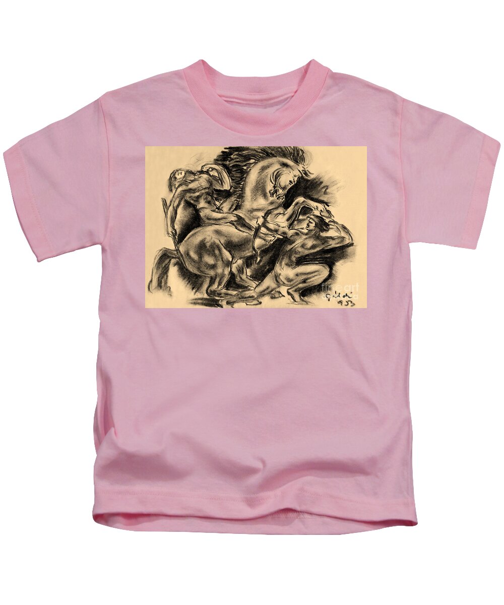 Cowboy Kids T-Shirt featuring the drawing Warriors by Odon Czintos