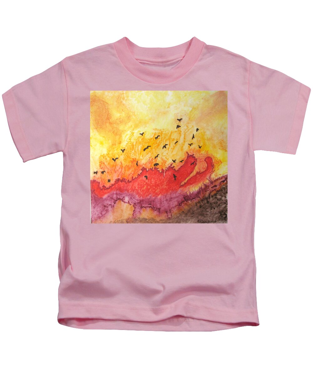 Birds Kids T-Shirt featuring the painting Fire Birds by Patricia Arroyo
