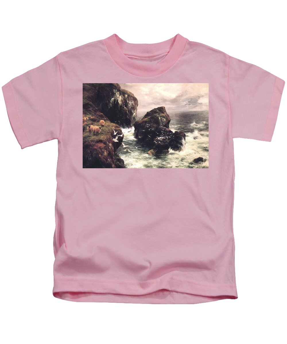 Peter Graham - The Grass Crown Headland Of A Rocky Shore Kids T-Shirt featuring the painting The Grass Crown Headland of a Rocky Shore #1 by MotionAge Designs