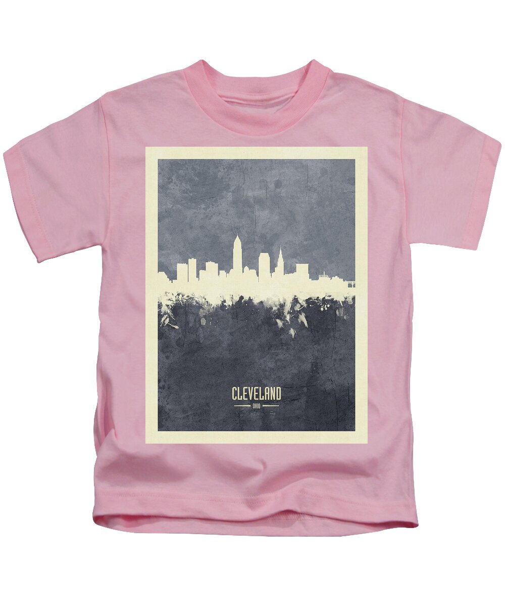 Cleveland Kids T-Shirt featuring the digital art Cleveland Ohio Skyline #13 by Michael Tompsett
