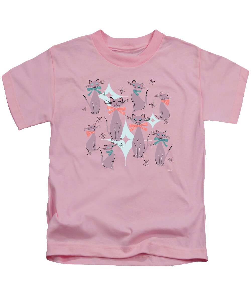 Cats Kids T-Shirt featuring the painting A Captivating Catalogue Of Classy Cats by Little Bunny Sunshine