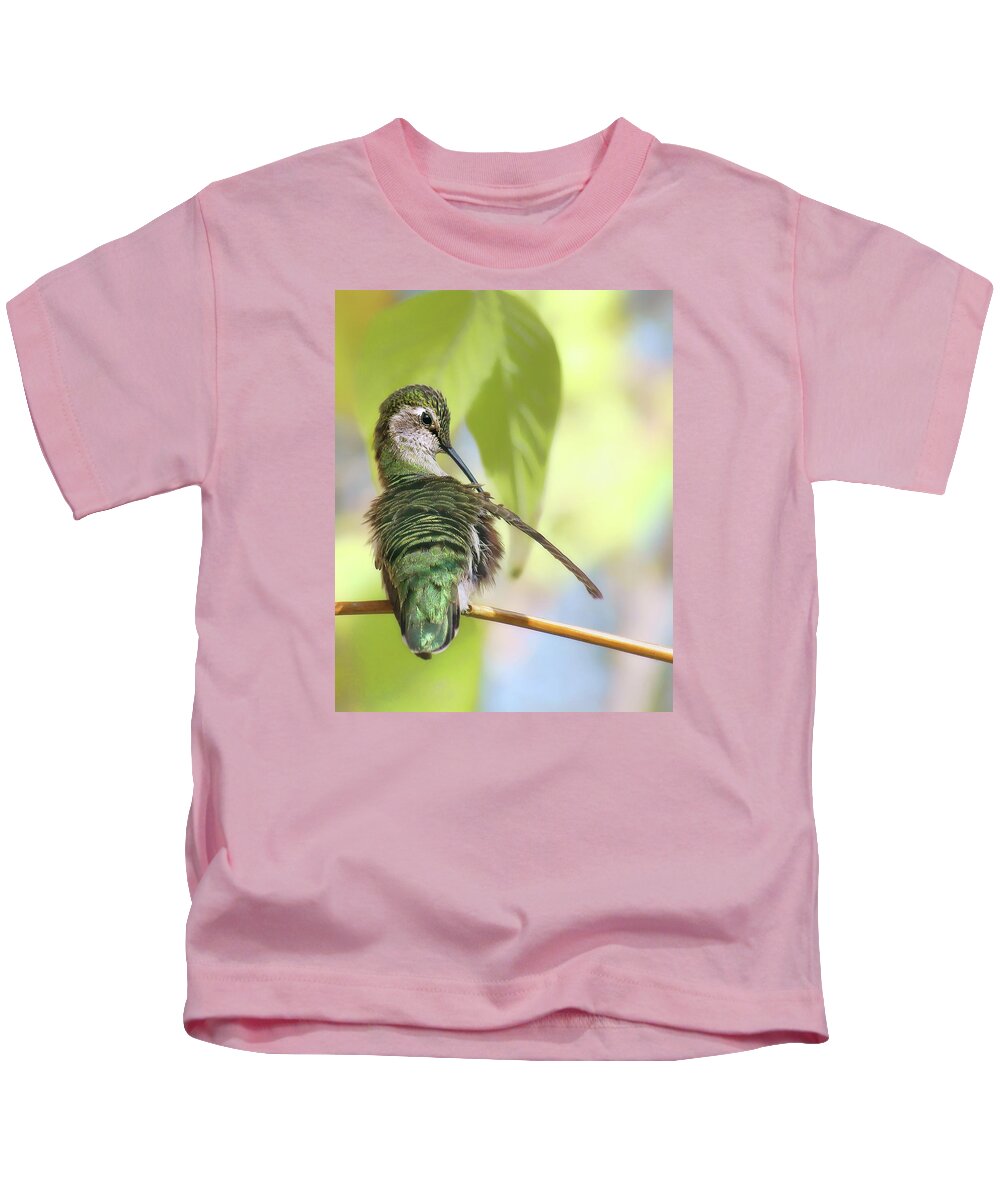Hummingbird Kids T-Shirt featuring the photograph Anna's Hummingbird - Preening by Nikolyn McDonald