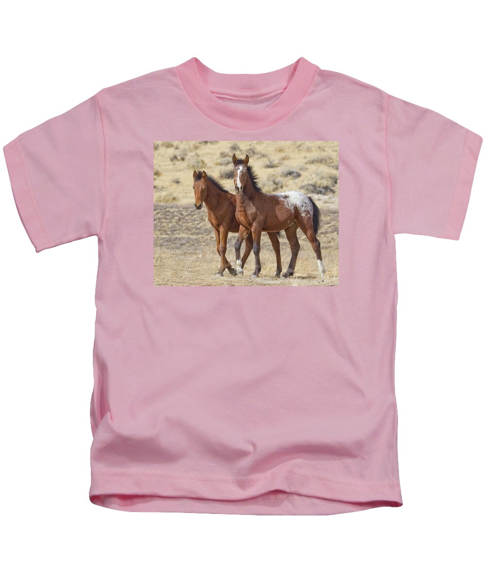 Horses Kids T-Shirt featuring the photograph Appaloosa Mustang Foals by Waterdancer