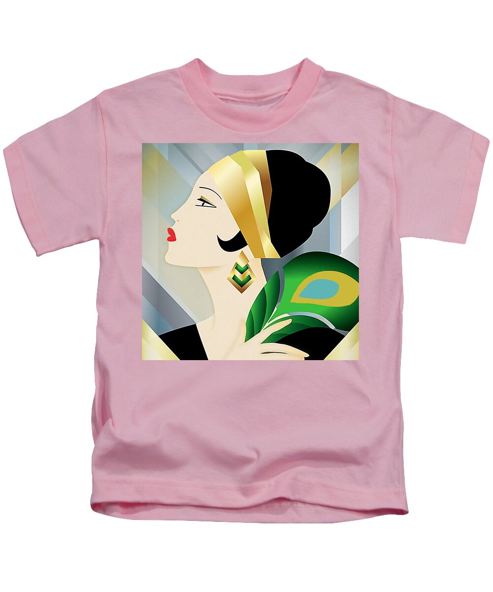 Art Deco Kids T-Shirt featuring the digital art Roaring 20s Flapper by Chuck Staley