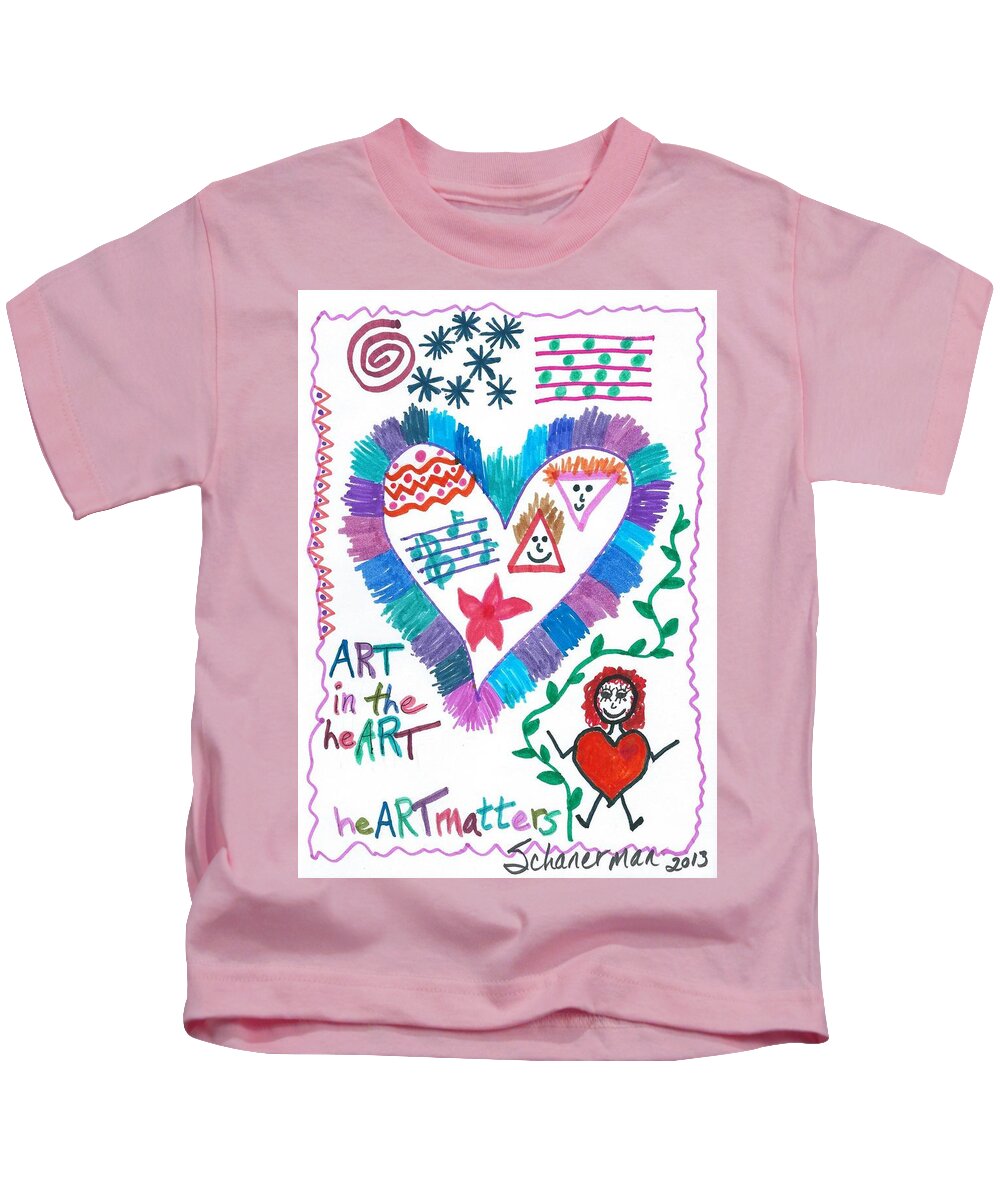Doodle Art Kids T-Shirt featuring the drawing ART in the heART by Susan Schanerman