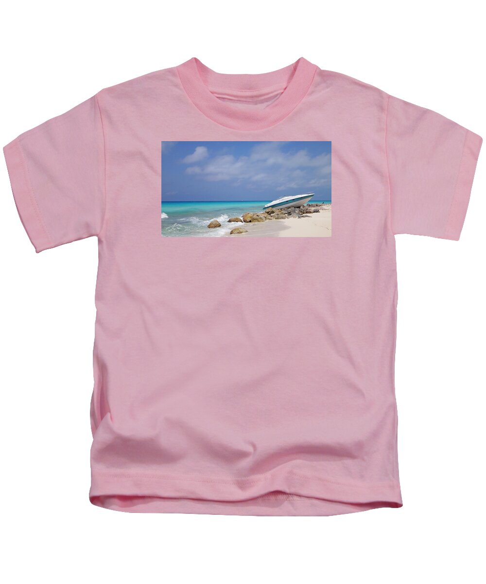 Bimini Kids T-Shirt featuring the photograph Bimini Boat on the Rocks, Please by Lawrence S Richardson Jr