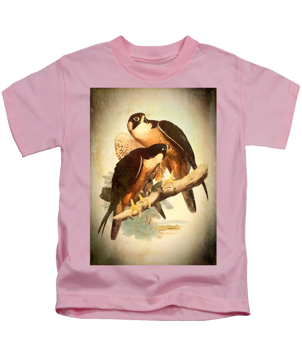 Bird Kids T-Shirt featuring the mixed media Birds of Prey 2 by Charmaine Zoe