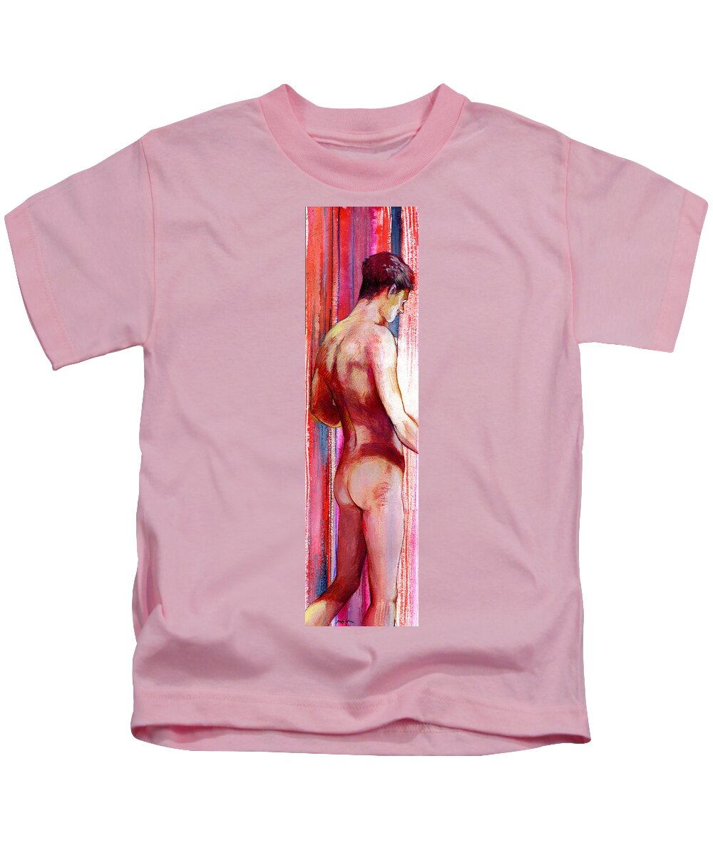 Male Figure Kids T-Shirt featuring the painting Boy With Vertical Lines by Rene Capone