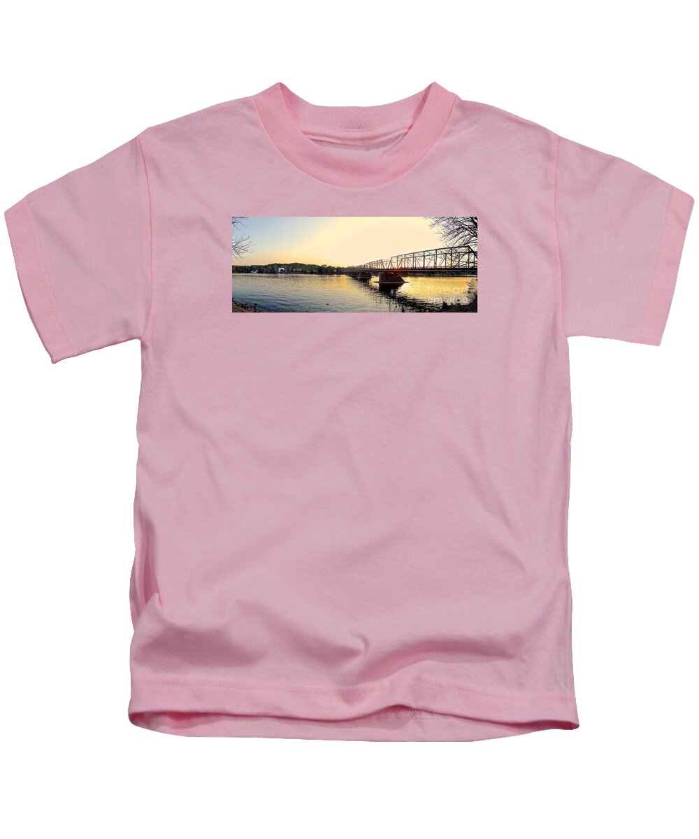 Bridge Kids T-Shirt featuring the photograph Bridge and New Hope at Sunset by Christopher Plummer
