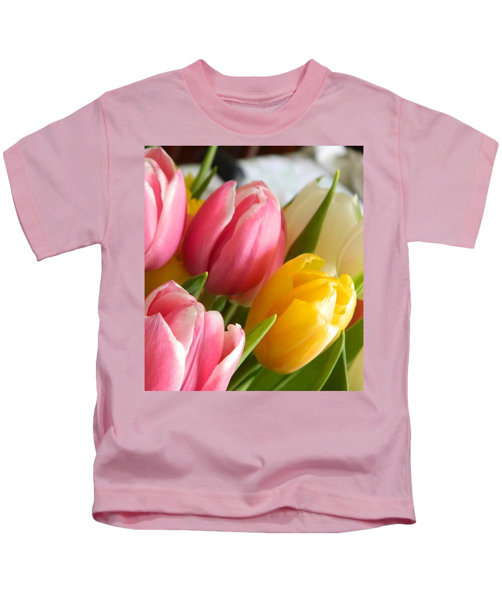 Tulip Kids T-Shirt featuring the photograph Buttercup Pinks by Karen Mesaros