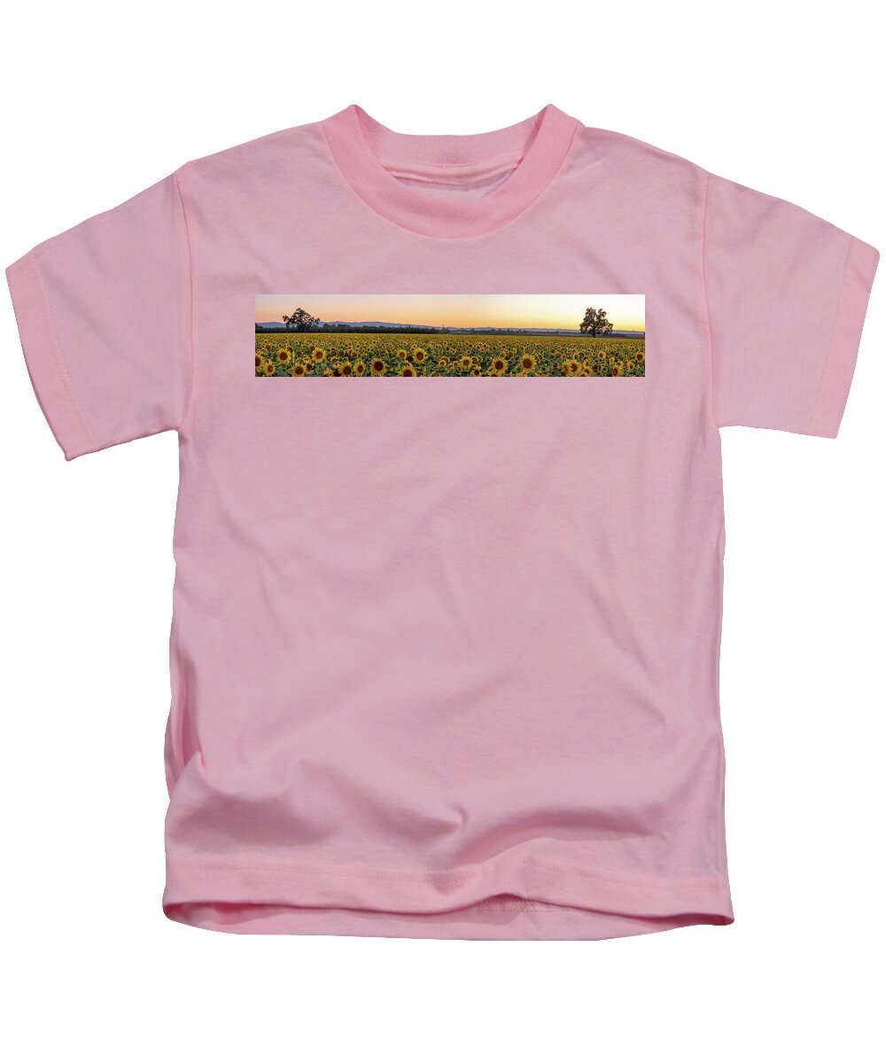Sunflowers Kids T-Shirt featuring the photograph California Sunflowers-Panorama by Robin Mayoff