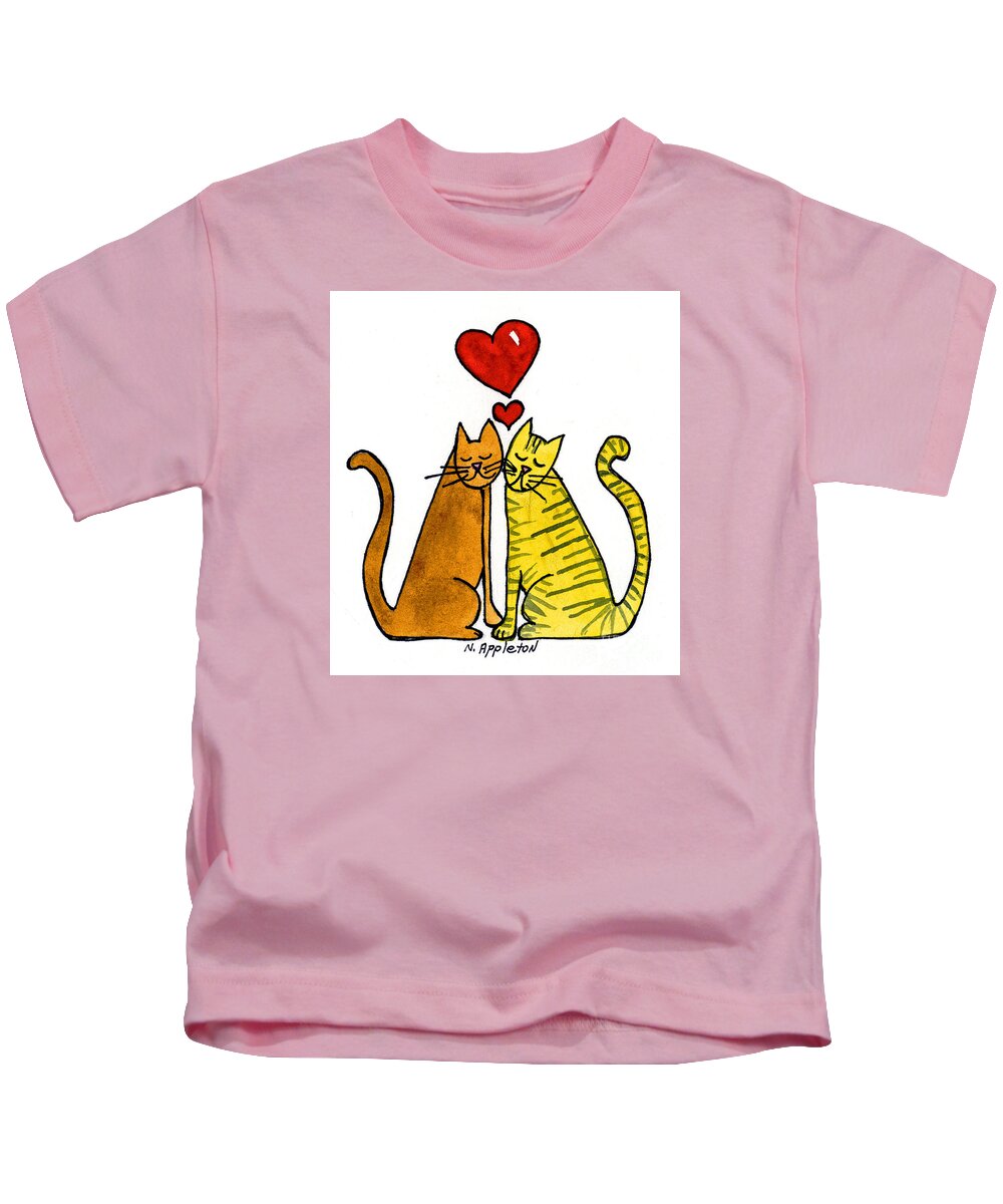 Cats Kids T-Shirt featuring the painting Cat Friends by Norma Appleton