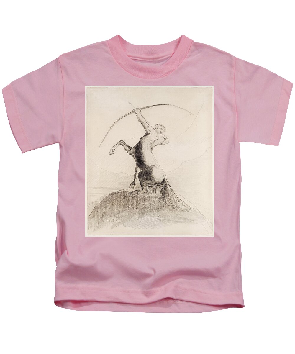 Odilon Redon Kids T-Shirt featuring the drawing Centaur Aiming at the Clouds by Odilon Redon