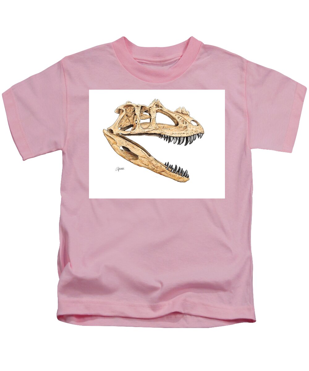Ceratosaur Kids T-Shirt featuring the digital art Ceratosaur Skull by Rick Adleman