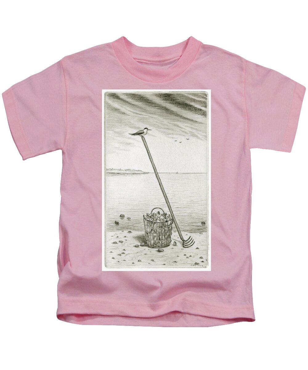 Charles Harden Kids T-Shirt featuring the drawing Clamming by Charles Harden