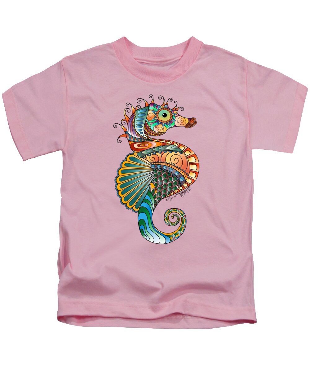 Seahorse Kids T-Shirt featuring the drawing Colorful Seahorse by Becky Herrera