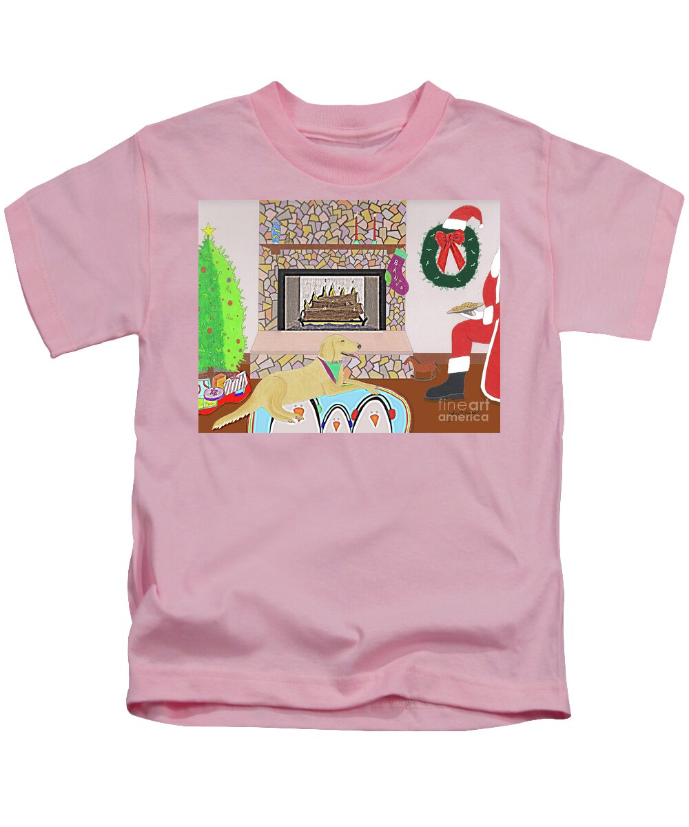 Christmas Kids T-Shirt featuring the drawing Cookies for Banjo by John Wiegand