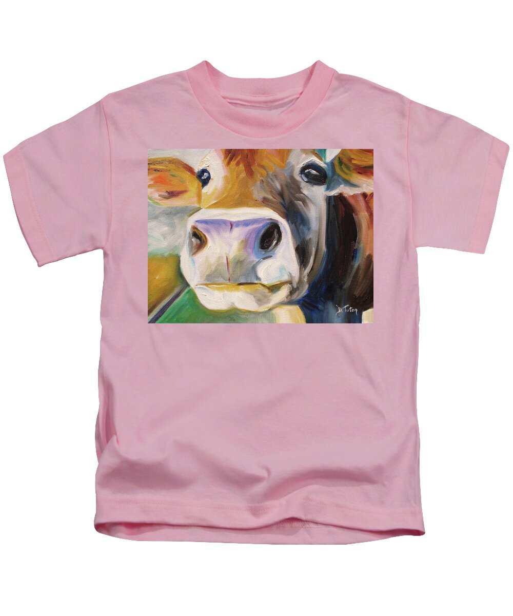 Curious Cow Kids T-Shirt featuring the painting Curious Cow by Donna Tuten