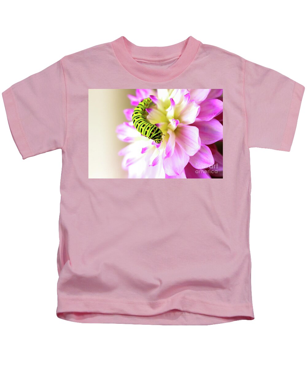 Dahlia Kids T-Shirt featuring the photograph Dahlia with Caterpillar by Amanda Mohler