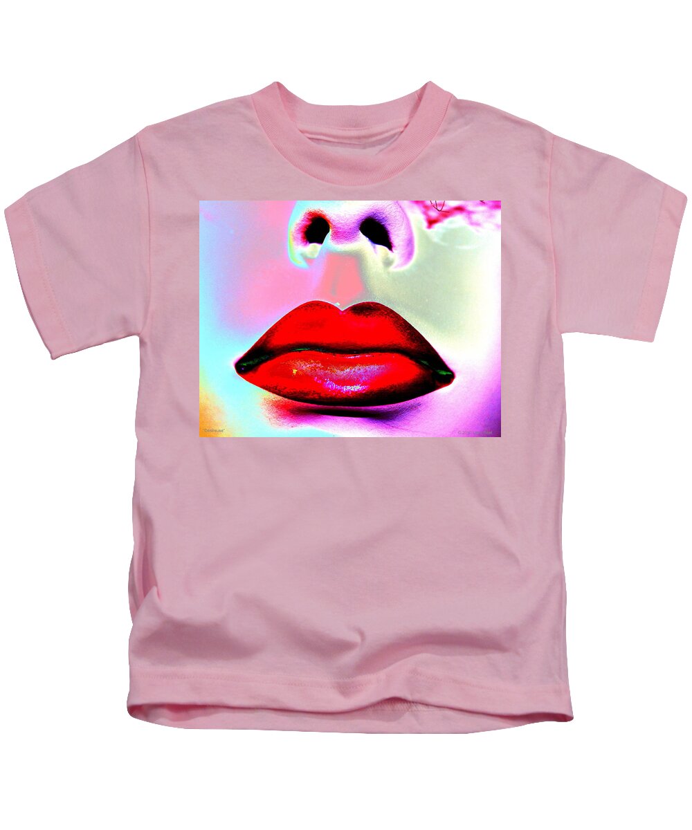 Lips Kids T-Shirt featuring the digital art Desireuse by Larry Beat