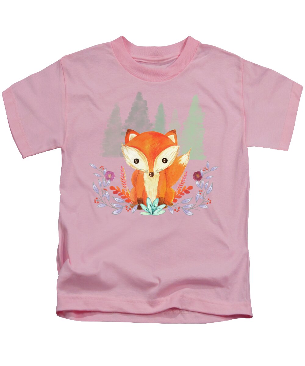 Fox Kids T-Shirt featuring the digital art Evergreen Fox by Little Bunny Sunshine
