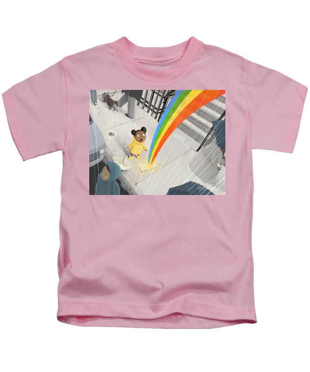 Kidlit Kids T-Shirt featuring the digital art Follow Your Rainbow by Michael Ciccotello