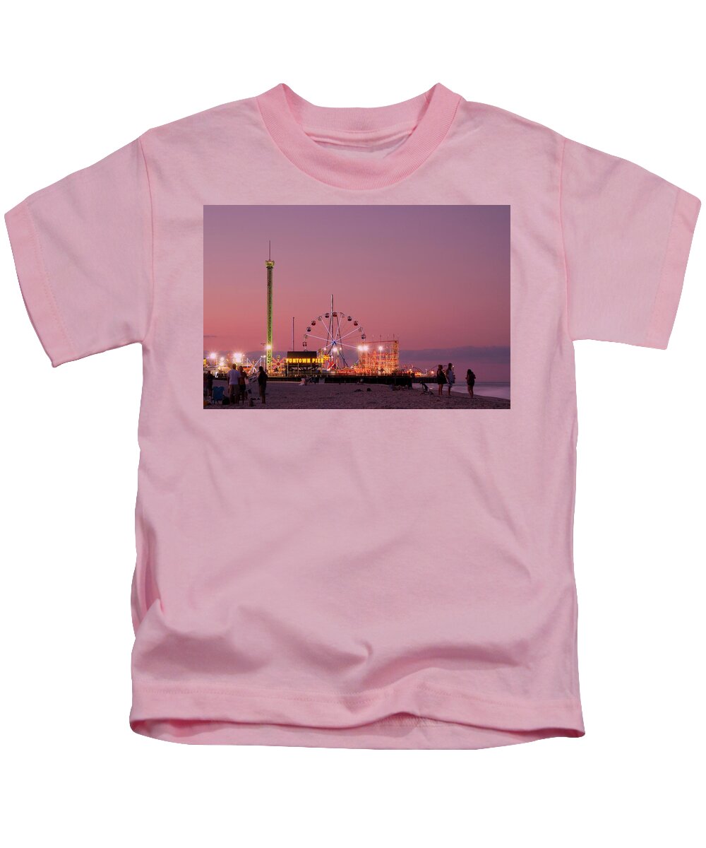 Amusement Parks Kids T-Shirt featuring the photograph Funtown Pier At Sunset III - Jersey Shore by Angie Tirado
