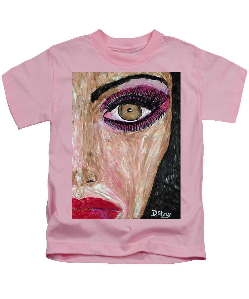 Face Kids T-Shirt featuring the mixed media Gia by Deborah Stanley