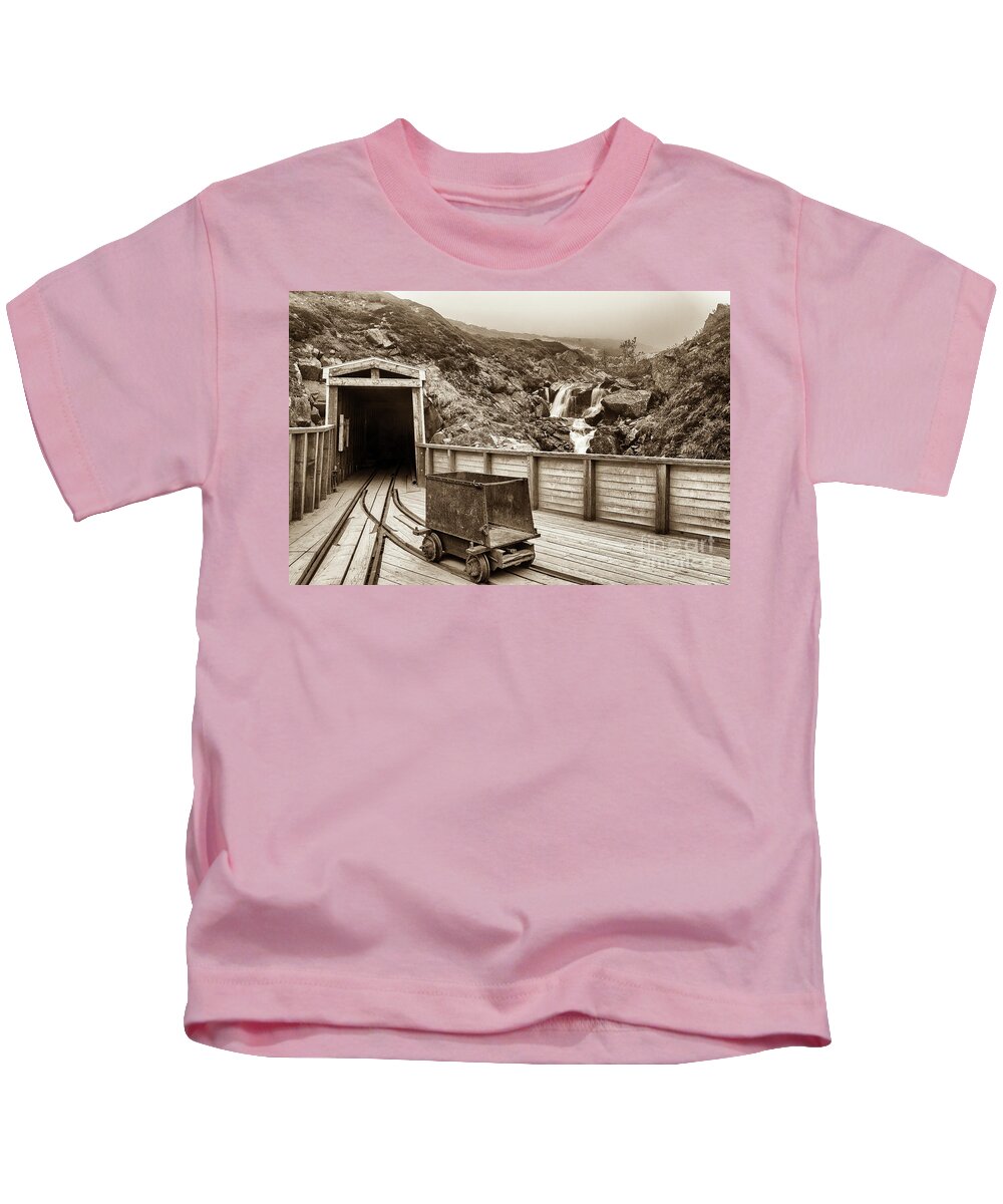 Abandoned Kids T-Shirt featuring the photograph Gold Mine Entrance in Sepia by Paul Quinn
