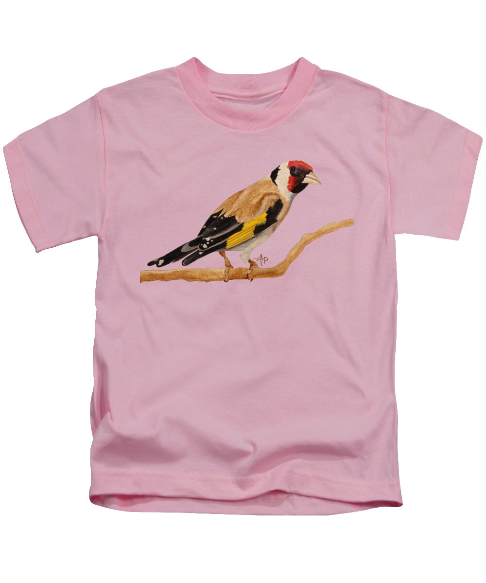 Goldfinch Kids T-Shirt featuring the painting Goldfinch by Angeles M Pomata