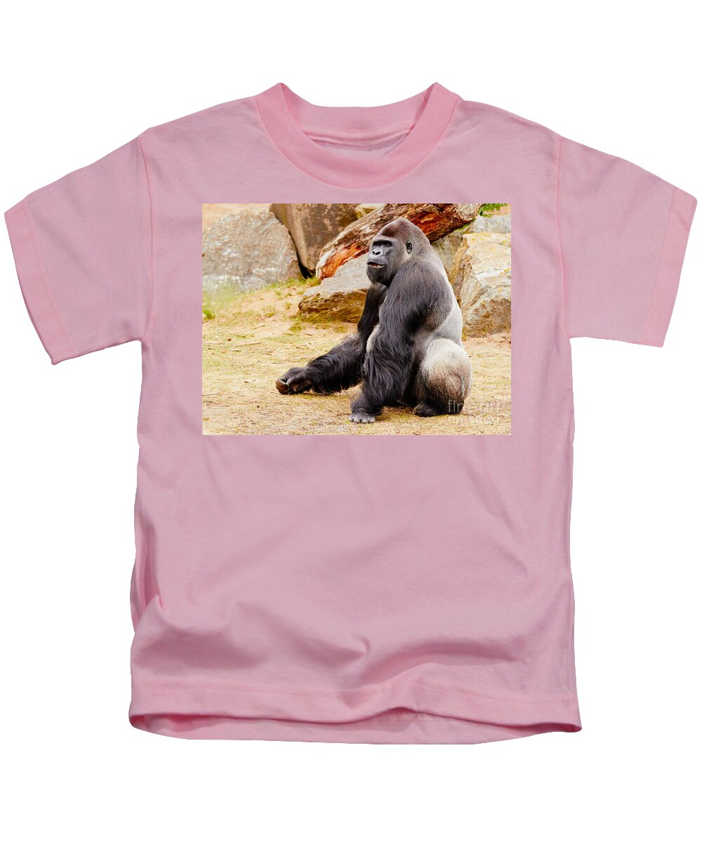 Gorilla Kids T-Shirt featuring the photograph Gorilla sitting upright by Nick Biemans