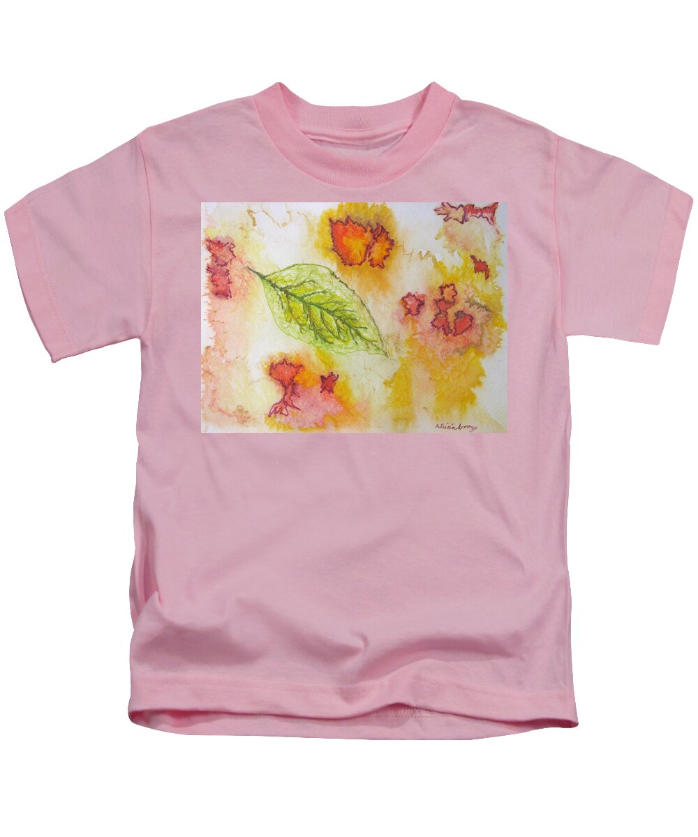 Nature Kids T-Shirt featuring the painting Green Leaf of Fall by Patricia Arroyo