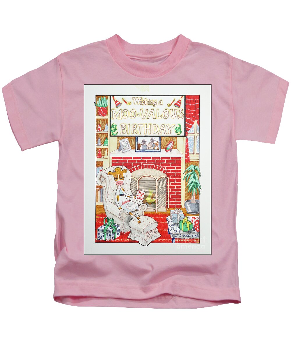 Birthday Kids T-Shirt featuring the drawing Have a Moovalous Birthday by Joan Coffey