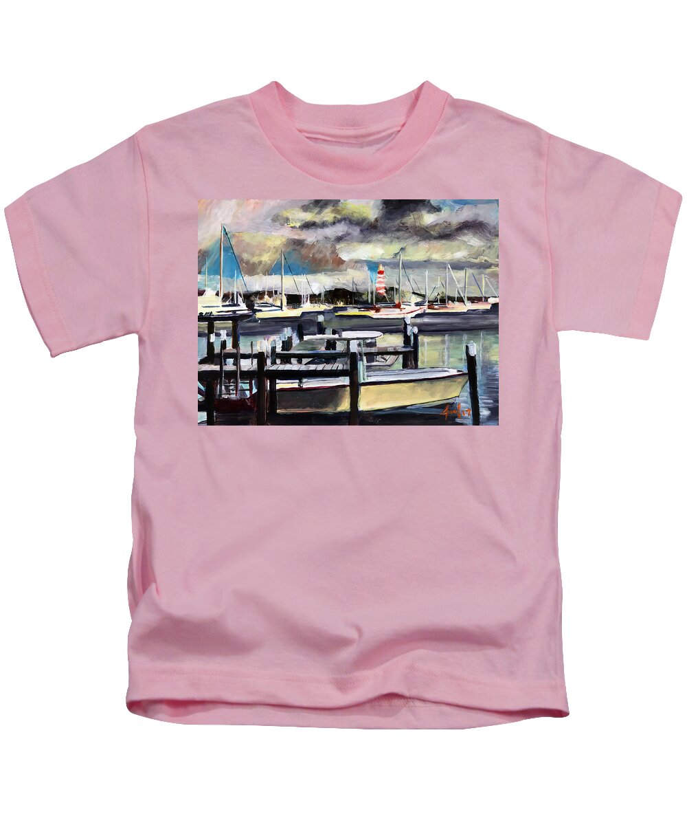 Hope Town Kids T-Shirt featuring the painting Hope Town Harbour by Josef Kelly