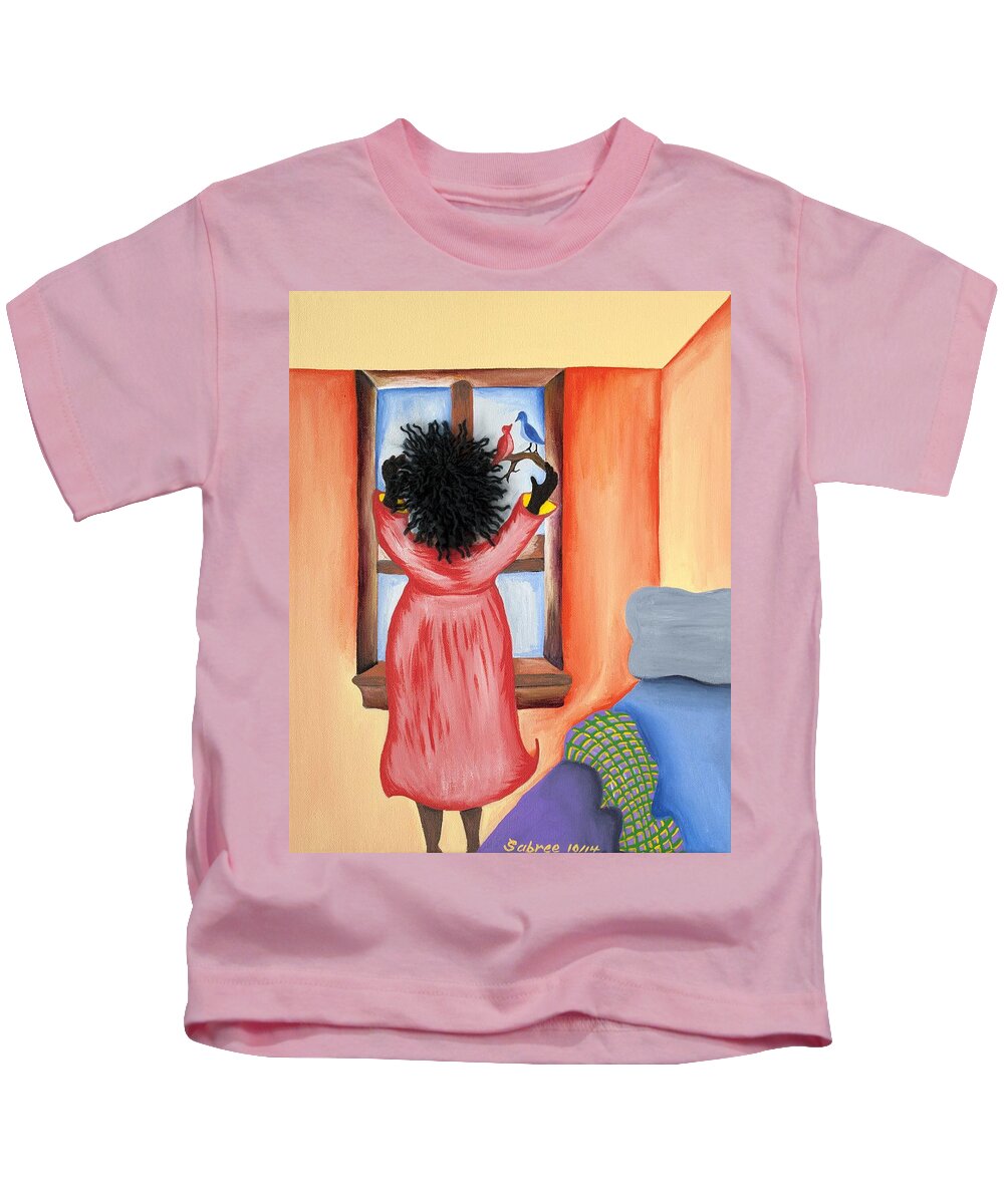 Sabree Kids T-Shirt featuring the painting Hoping by Patricia Sabreee