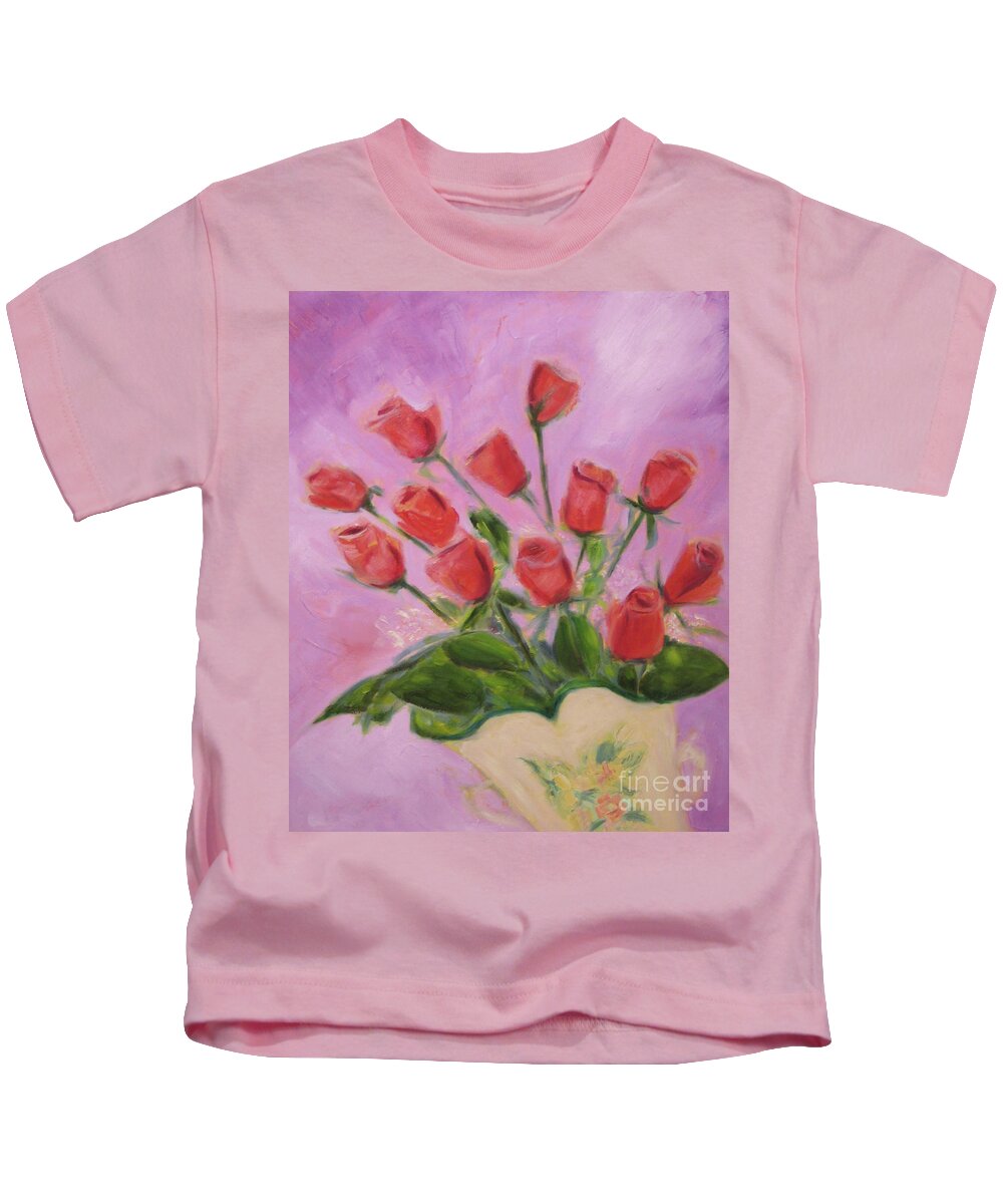 Art Kids T-Shirt featuring the painting Hull Roses by Karen Francis