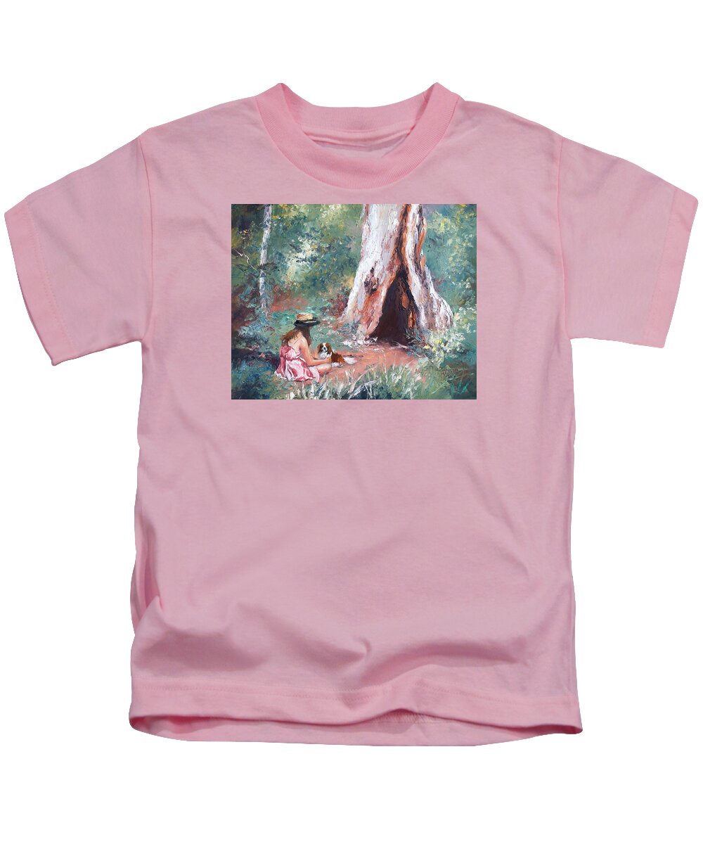 Landscape Kids T-Shirt featuring the painting Landscape Painting - By the Hollow Tree by Jan Matson