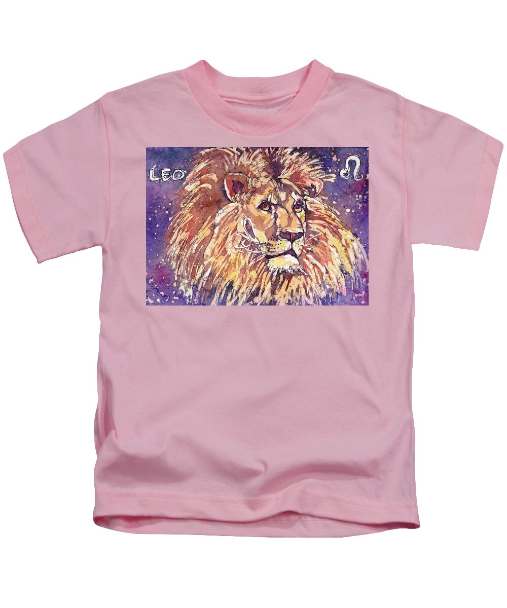 Zodiac Kids T-Shirt featuring the painting Leo by Ruth Kamenev